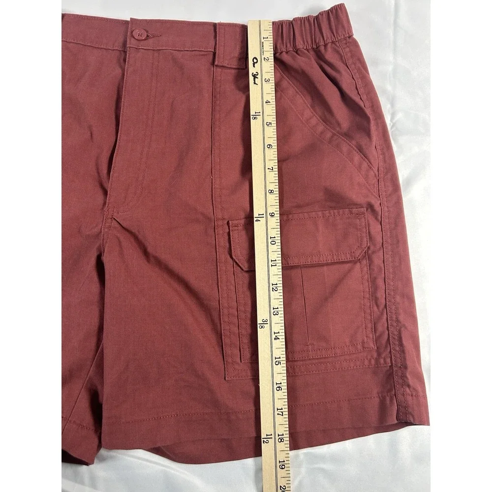 Savane Cargo Shorts Women Men Size W38 Cowhide Red Pockets Elastic Waist